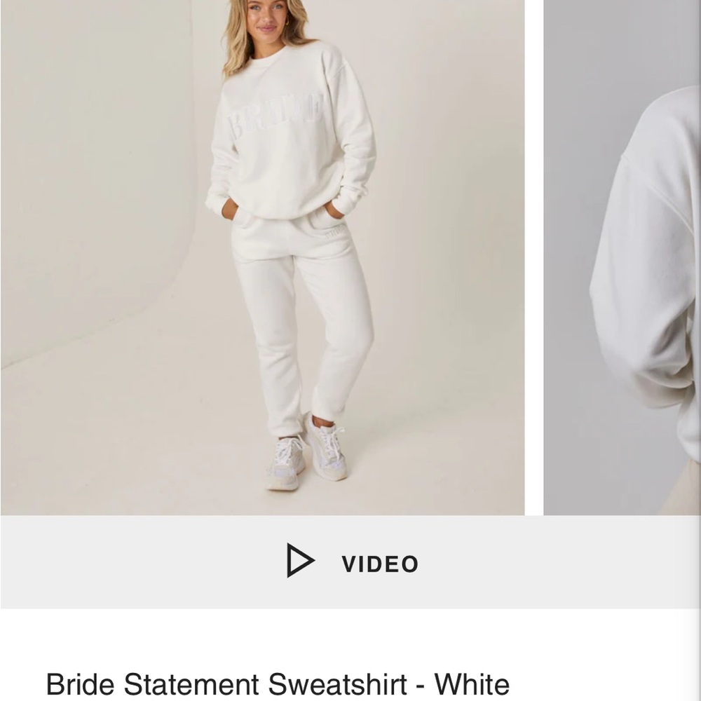Six Stories Bride crewneck sweatshirt, sweatpants, and shorts